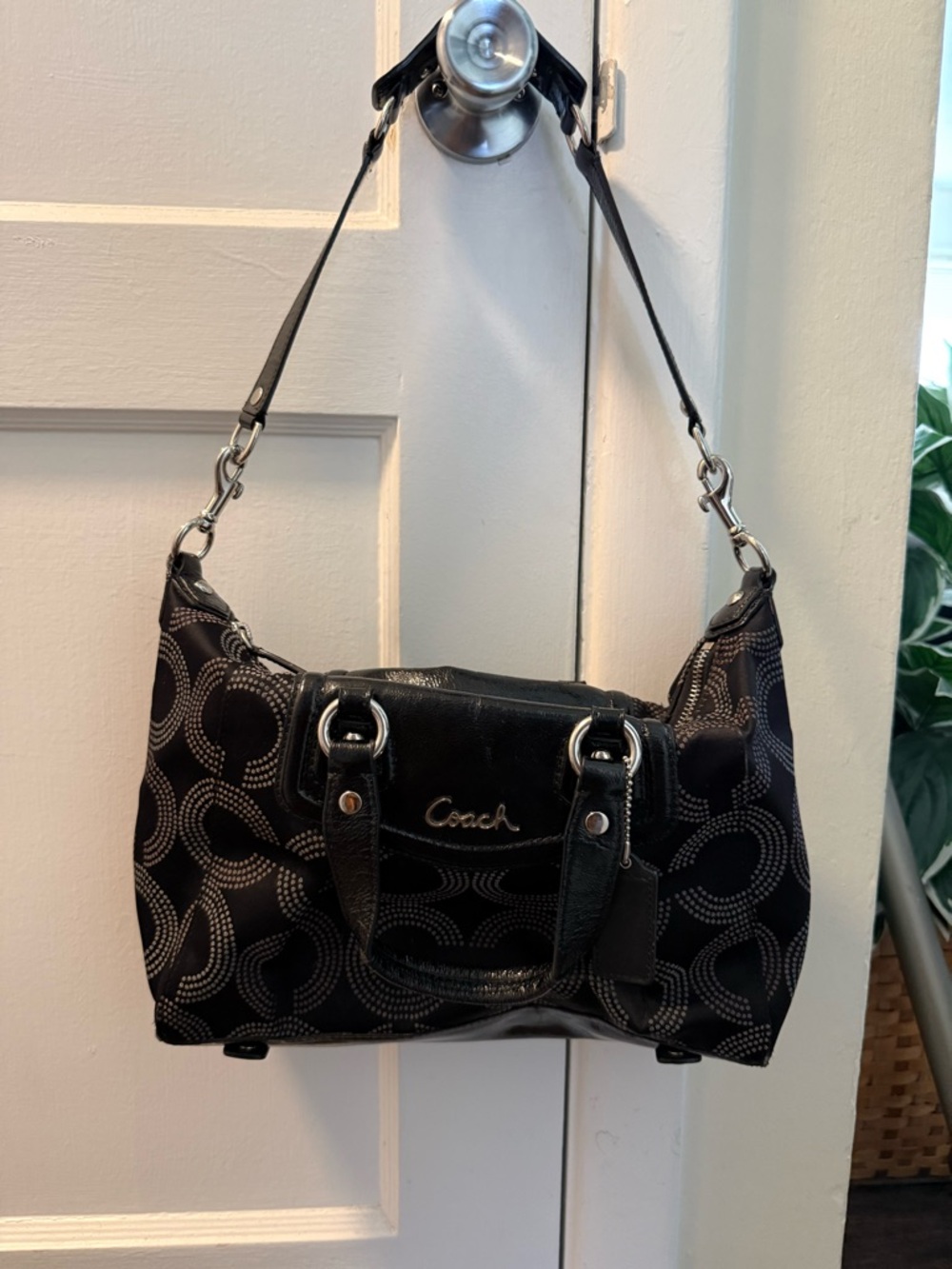 Coach Ashley Black Signature Logo Canvas Shoulder Bag